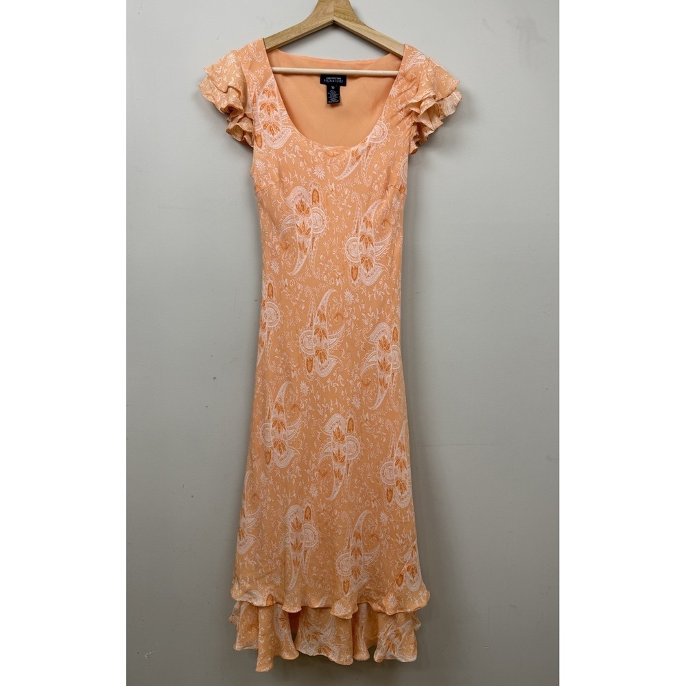 Jones New York 100% Silk Y2K Paisley Asymmetrical Dress Flutter Sleeve Fairy 10